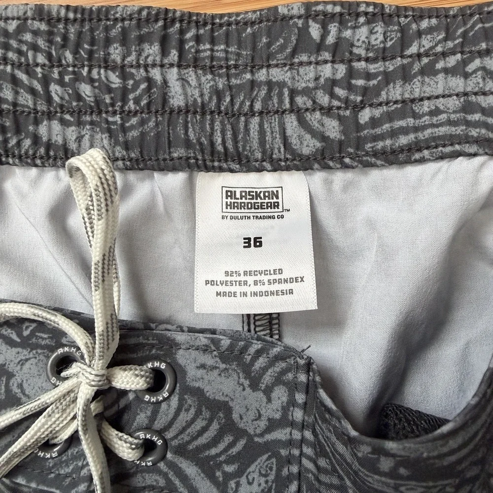 AKHG Alaskan Hardgear Swim Trunks Mens 36 Gray Fish Print 8